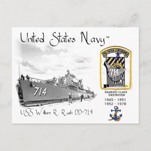 USS WILLIAM R. Rush DD-714 VERNIETIGER Briefkaart (Voorkant)