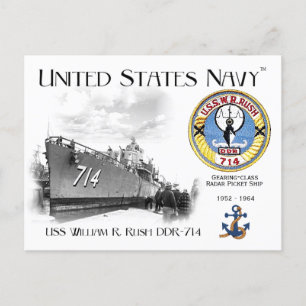 USS WILLIAM R. RUSH DDR-714 RADAR PICKET BRIEFKAAR BRIEFKAART