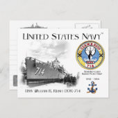 USS WILLIAM R. RUSH DDR-714 RADAR PICKET BRIEFKAAR BRIEFKAART (Voorkant / Achterkant)
