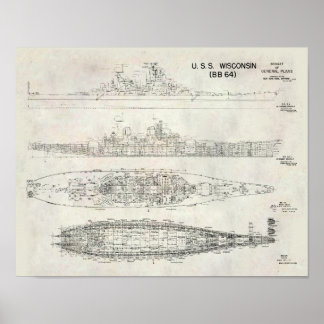 USS Wisconsin-blauwdruk Poster