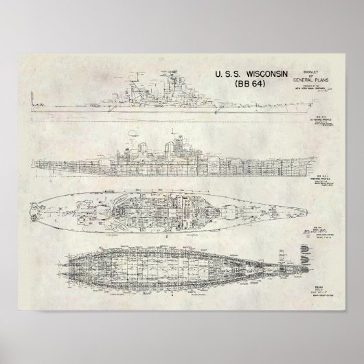 USS Wisconsin-blauwdruk Poster (Voorkant)