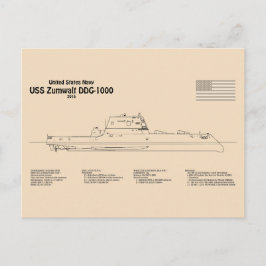 USS Zumwalt - Scheepsblauwdrukplannen SD Briefkaart