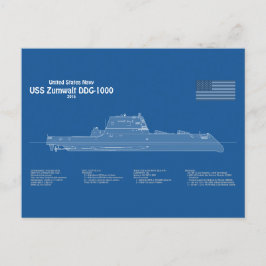 USS Zumwalt - Schip Blauwdruk Plannen ABD Briefkaart
