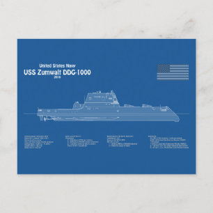 USS Zumwalt - Schip Blauwdruk Plannen ABD Briefkaart