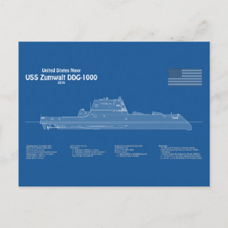 USS Zumwalt - Schip Blauwdruk Plannen ABD Briefkaart