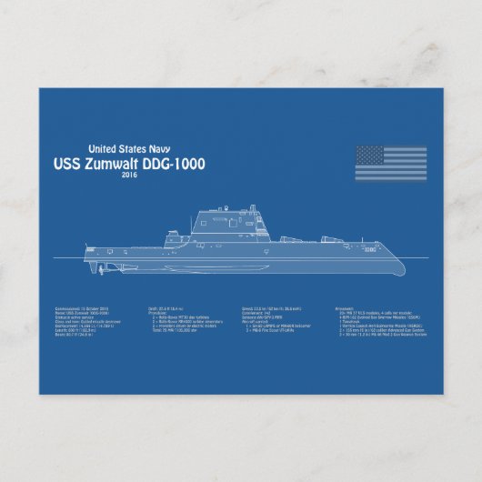 USS Zumwalt - Schip Blauwdruk Plannen ABD Briefkaart (Voorkant)