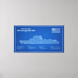 USS Zumwalt - Schip Blauwdruk Plannen ABD Canvas Afdruk