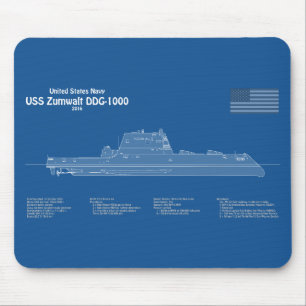 USS Zumwalt - Schip Blauwdruk Plannen ABD Muismat