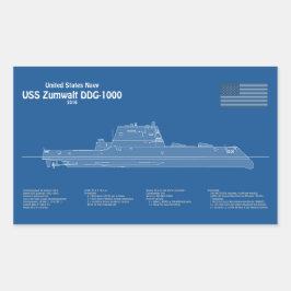 USS Zumwalt - Schip Blauwdruk Plannen ABD Rechthoekige Sticker