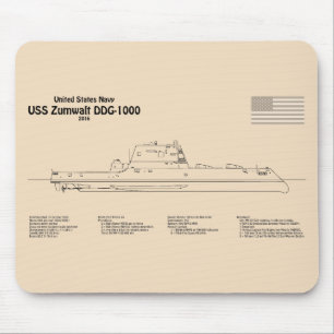 USS Zumwalt - Schip Blauwdruk Plannen SD Muismat