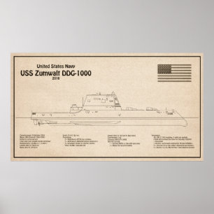USS Zumwalt - Schip Blauwdruk Plannen SD Poster