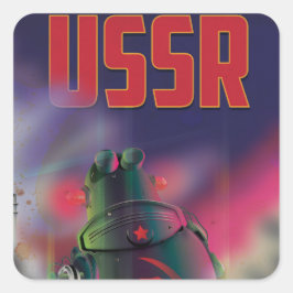USSR sovjet rusland cartoon reisaffiche kunst. Vierkante Sticker