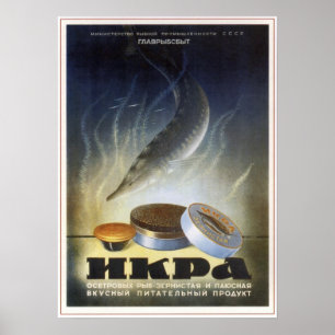 USSR Sovjet Sturgeon Caviar Adverteren 1952 Poster