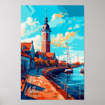 Ustka Polen Art Vintage Travel Illustratie