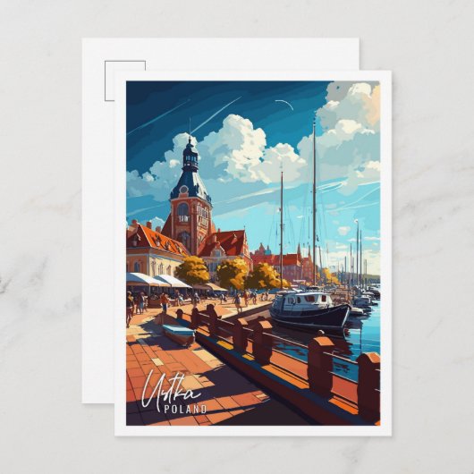 Ustka Polen Kunst vintage reisillustratie Briefkaart (Voorkant / Achterkant)