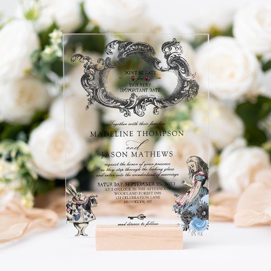 usty Blue Alice in Wonderland Wedding Acryl Uitnodigingen