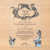 usty Blue Alice in Wonderland Wedding Acryl Uitnodigingen (Voorkant)