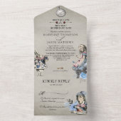 usty Blue Alice in Wonderland Wedding All In One Uitnodiging (Binnen)