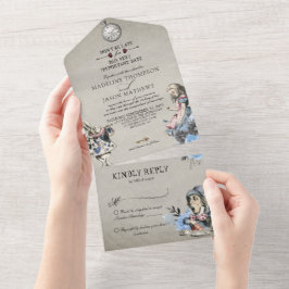  usty Blue Alice in Wonderland Wedding All In One Uitnodiging