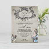 usty Blue Alice in Wonderland Wedding Kaart (Staand voorkant)