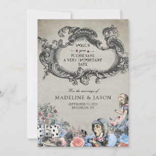 usty Blue Alice in Wonderland Wedding Save The Date