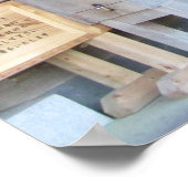 Usuki Stone Buddhas met bezoeker Poster (Hoek)