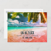 USVI Tropisch Beach Wedding Save the Date Briefkaa Aankondigingskaart (Voorkant / Achterkant)