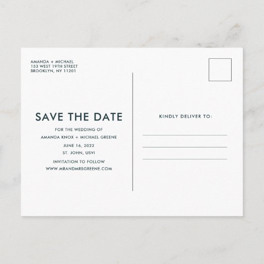 USVI Tropisch Beach Wedding Save the Date Briefkaa Aankondigingskaart (Achterkant)