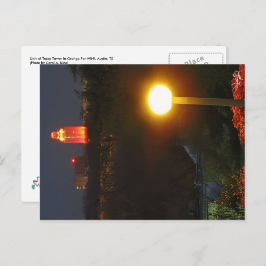 UT-toren in Sinaasappel voor WIN, Austin, TX Briefkaart (Voorkant / Achterkant)