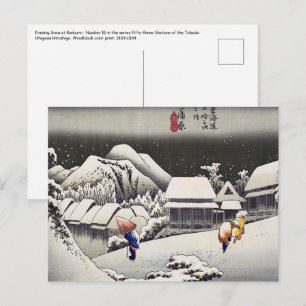 Utagawa Hiroshige - Avondsneeuw bij Kanbara Briefkaart
