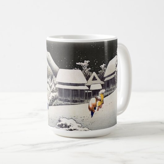 Utagawa Hiroshige - Avondsneeuw bij Kanbara Koffiemok (Voorkant rechts)