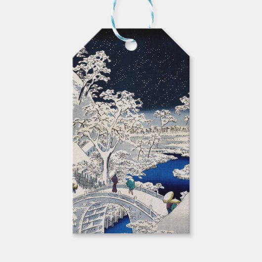 Utagawa Hiroshige - Drum Bridge in Meguro Cadeaulabel (Voorkant)