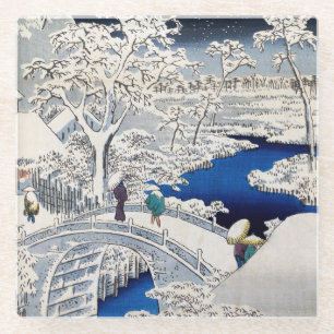 Utagawa Hiroshige - Drum Bridge in Meguro Glazen Onderzetter