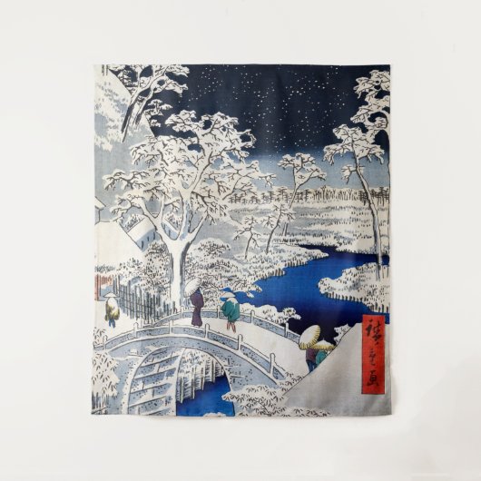 Utagawa Hiroshige - Drum Bridge in Meguro Wandkleed (Voorkant)