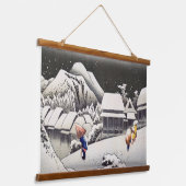 Utagawa Hiroshige - Evening Snow at Kanbara Hangend Wandkleed (Gebogen)