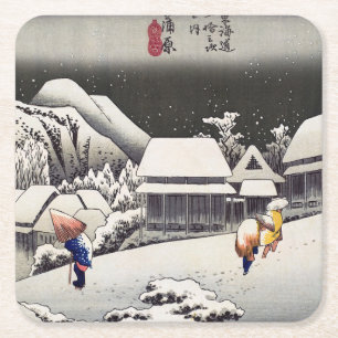 Utagawa Hiroshige - Evening Snow at Kanbara Kartonnen Onderzetters
