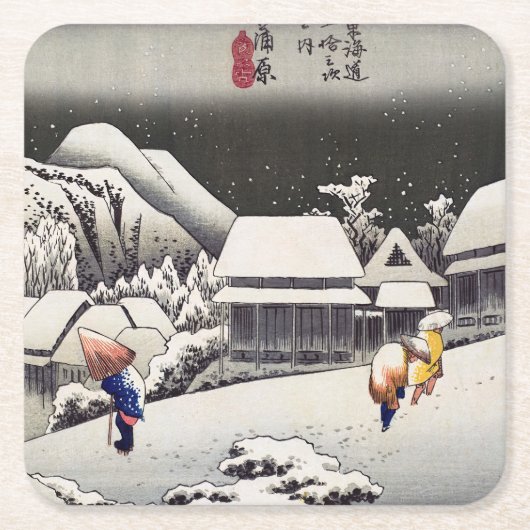 Utagawa Hiroshige - Evening Snow at Kanbara Kartonnen Onderzetters (Voorkant)