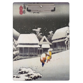 Utagawa Hiroshige - Evening Snow at Kanbara Klembord
