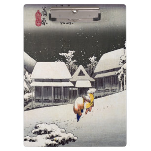 Utagawa Hiroshige - Evening Snow at Kanbara Klembord