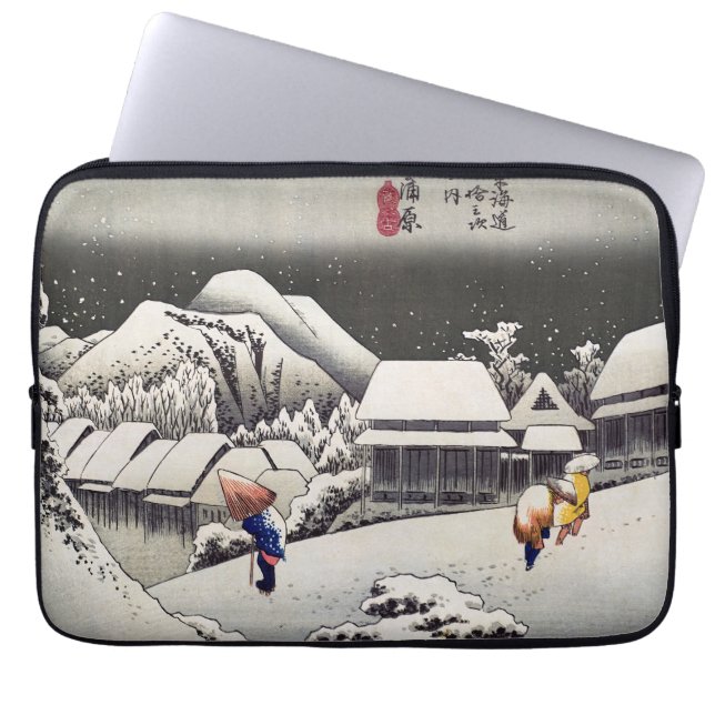 Utagawa Hiroshige - Evening Snow at Kanbara Laptop Sleeve (Voorkant)