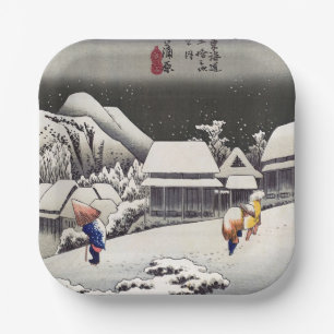Utagawa Hiroshige - Evening Snow at Kanbara Papieren Bordje