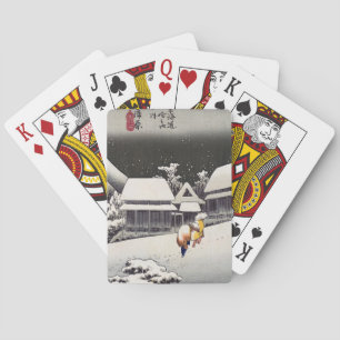 Utagawa Hiroshige - Evening Snow at Kanbara Pokerkaarten