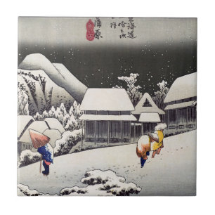 Utagawa Hiroshige - Evening Snow at Kanbara Tegeltje