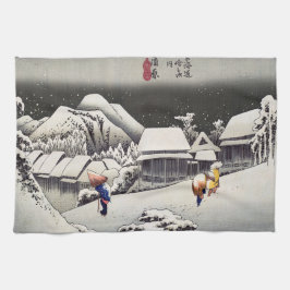Utagawa Hiroshige - Evening Snow at Kanbara Theedoek