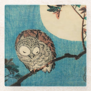 Utagawa Hiroshige - Horned Owl on Maple Branch Glazen Onderzetter