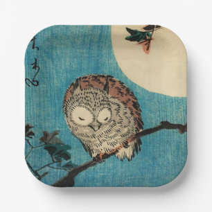 Utagawa Hiroshige - Horned Owl on Maple Branch Papieren Bordje