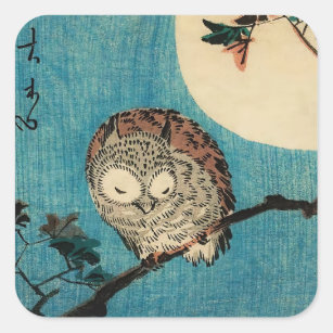 Utagawa Hiroshige - Horned Owl on Maple Branch Vierkante Sticker