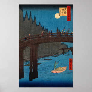 Utagawa Hiroshige - Kyoto Bridge door Moonlight Poster