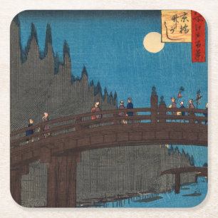 Utagawa Hiroshige - Kyoto Brug in het maanlicht Kartonnen Onderzetters