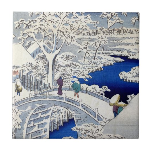 Utagawa Hiroshige Meguro Drum Bridge en Sunset Tegeltje (Voorkant)